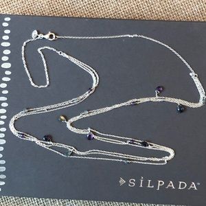Silpada Sterling Silver .925 Amethyst Gemstone Station Bead Necklace Retired
